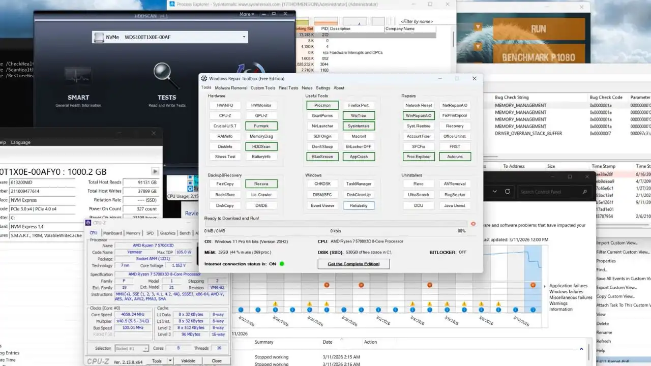 Windows Repair Toolbox: Безплатният швейцарски нож за диагностика на Windows проблеми
